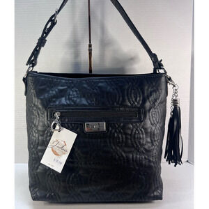 Bella Russo Black Quilted Tassel Crossbody Purse W/Silver Tone Hardware EUC